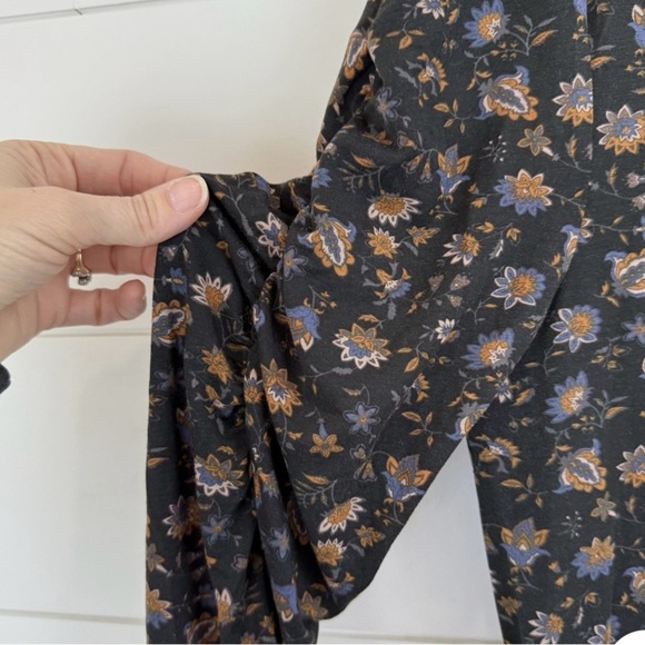 Evereve Lorelei Ruched Knit Black Floral Dress Keyhole Back Stretch, Size XL - Picture 8 of 9